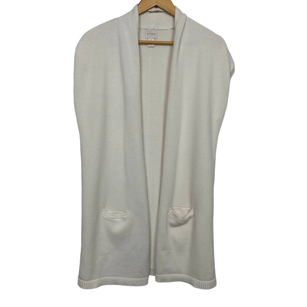 Chico's Women's Size 1 US Medium Cream Sleeveless Cardigan Sweater